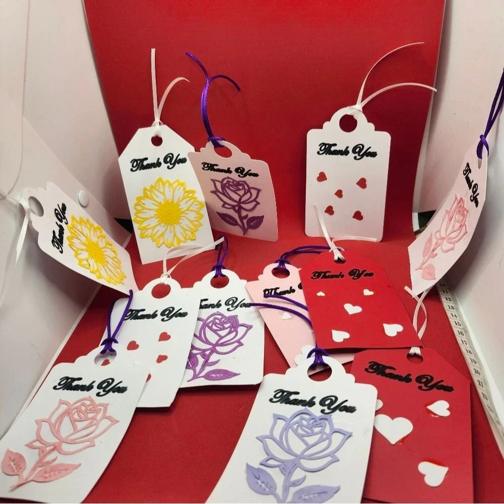 Hand Crafted Floral Colorful Gift Tags Thank You Cards Set of 12